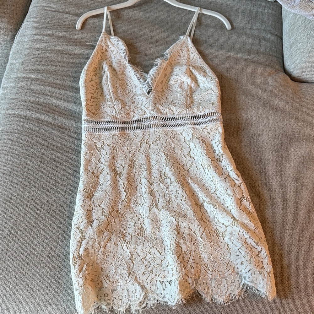 superdown Ivory Lace Spaghetti Strap Mini Dress